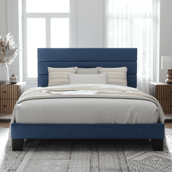 Allewie Size Platform Bed Frame with Fabric Upholstered Headboard, No Box Spring Needed