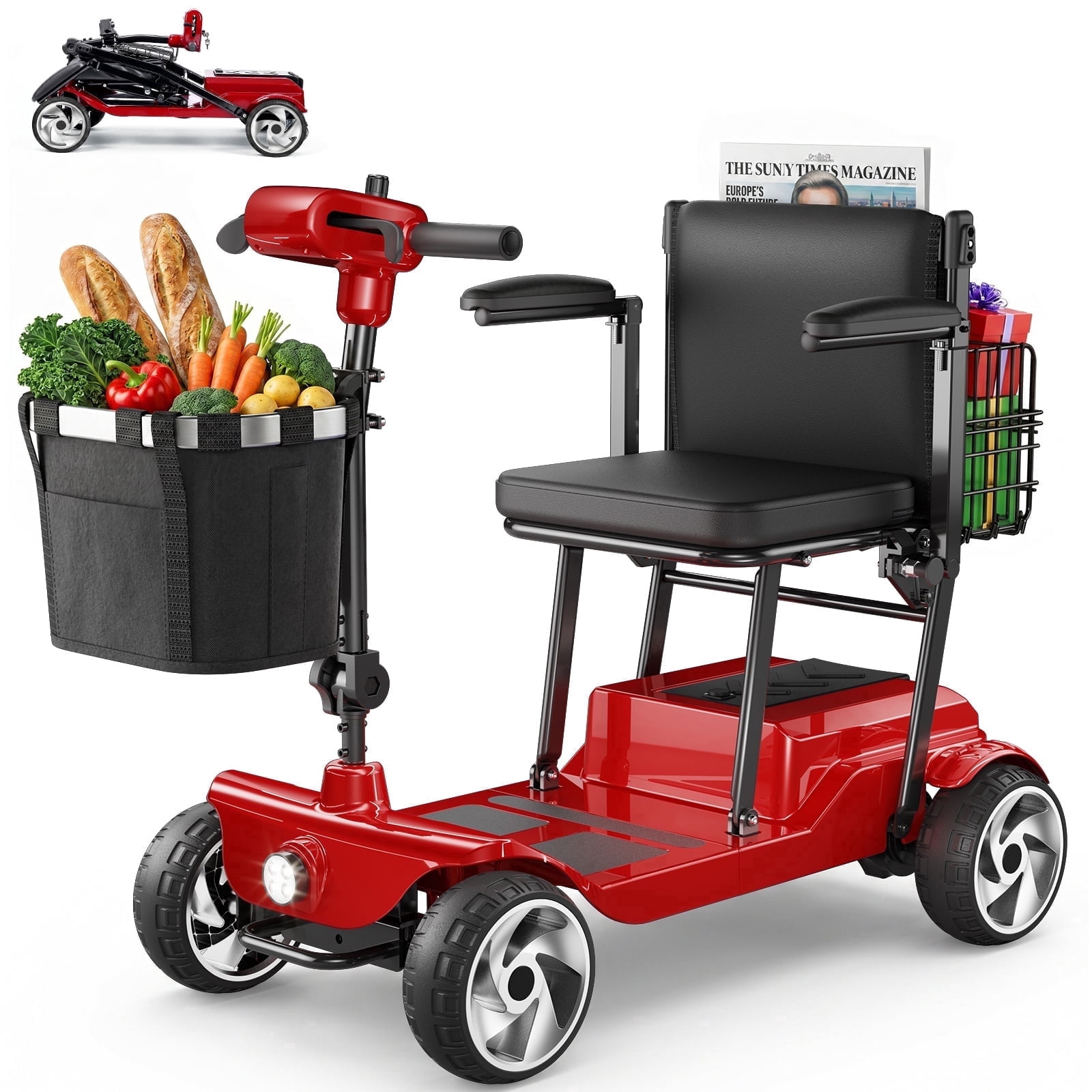 FLYCITY Lightweight Mobility Scooter for Seniors, Foldable Portable Motorized Scooters with Removable Lithium Battery for 20 Miles Travel, 330lb Capacity, Red