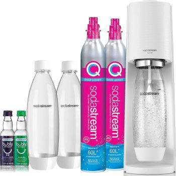 SodaStream Terra Sparkling Water Maker Bundle (White) with CO2 DWS Bottles and Bubly Drops Flavors