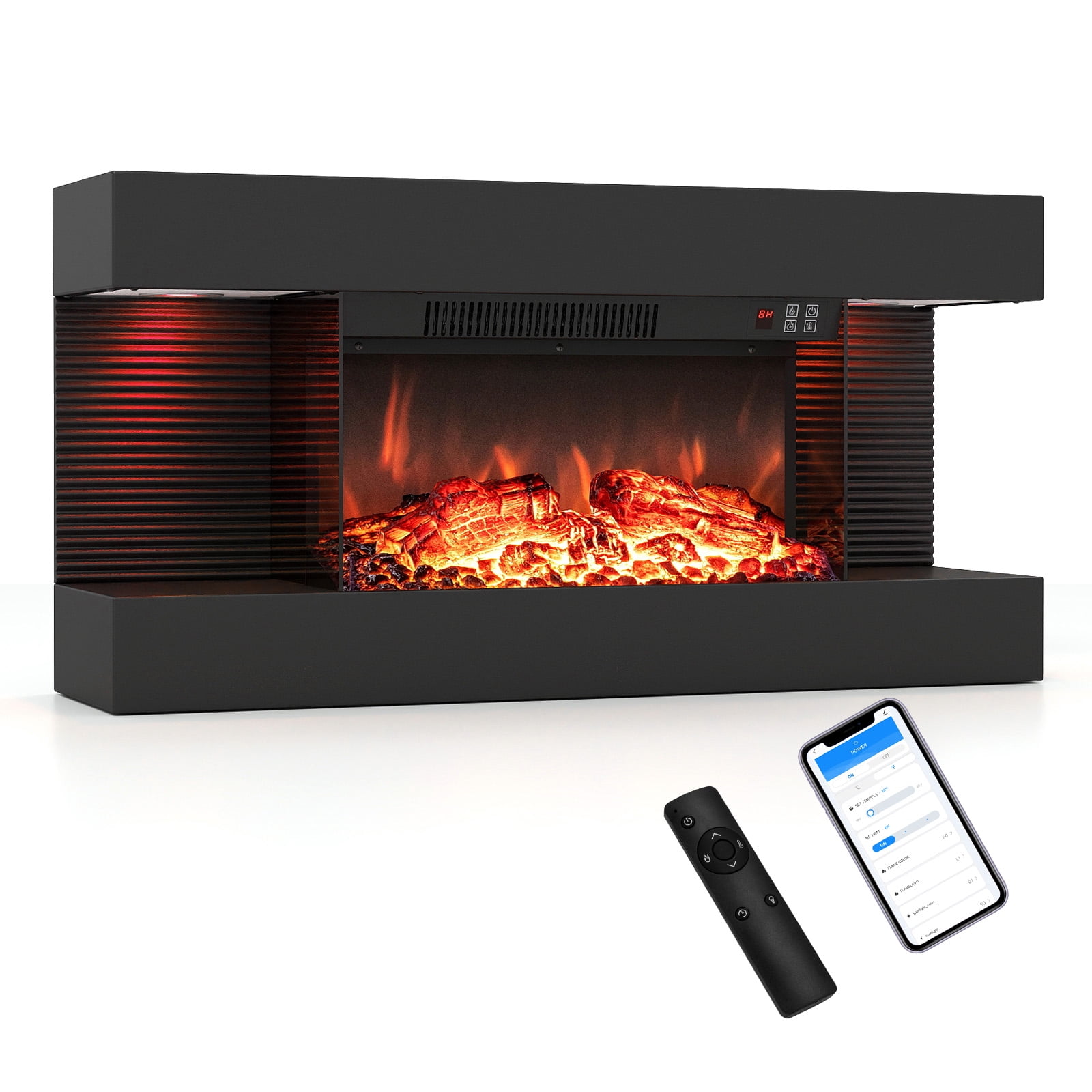 Gymax 18'' 3-Sided Wall Mount Electric Fireplace w/ 32'' Floating Mantel & Thermostat