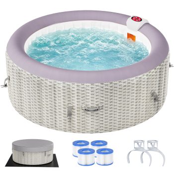 Segmart 2-4 Person Inflatable Hot Tub, 110 Jets Outdoor Spa for Backyard & Patio, Heats to 104F, Built-in Pump, Includes Cover, Ground Mat & 2 Cup Holders