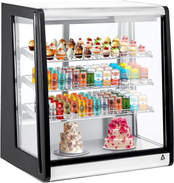 Homhougo Commercial Display Refrigerator, 7 Cubic Feet for Countertop, Interior LED Lighting Refrigerator, Double Layer Glass, Rear Sliding Door