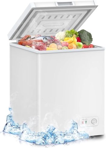 Ecotronic 3.8 Cu.Ft Chest Freezer, Compact Deep Freezer with 7 Adjustable Temperature Settings, Removable Basket, Low Noise, Top Open Door for Apartment, Kitchen & Home