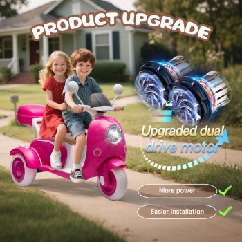 12V Kids Electric Motorcycle, 3 Wheel 2 Seater Ride on Motorcycle w/Remote Control, 25W*2 Motors Electric Motorcycle w/Big Storage Box, Music, Horn, Light, Ride on Toys for Kids 3-8