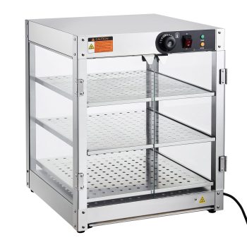 3-Tier Commercial Food Warmer with Light, 800W Heated Display Cabinet for Burgers, Pizza&Chicken, 86-185F Adjustable, 90L Large Capacity