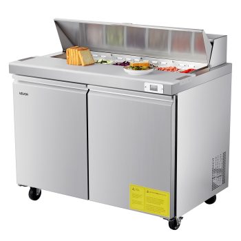 VEVOR 48" W Commercial Refrigerator, 12.5 Cubic Feet Sandwich Prep Refrigerator Table, Ultra Top Food Prep Refrigerator with 12 Pans & Cutting Boards