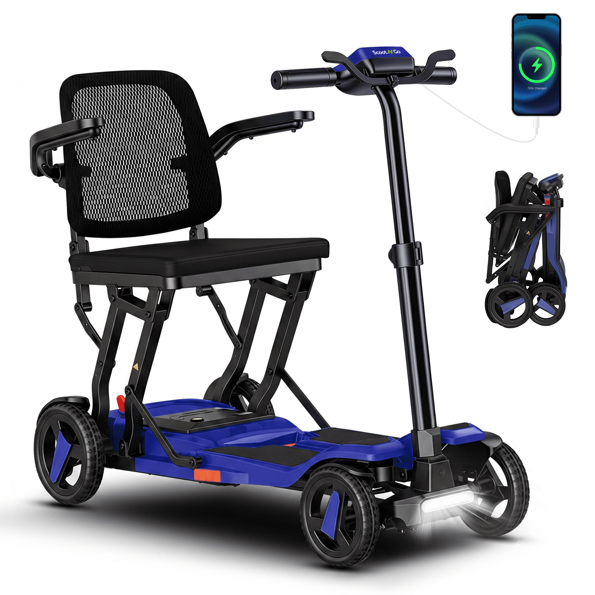 ScootNGo Voyager 33 lbs Lightweight Foldable Mobility Scooter for Seniors & Adult, Airline Approved 4-Wheel Electric Scooter, NFC Unlock
