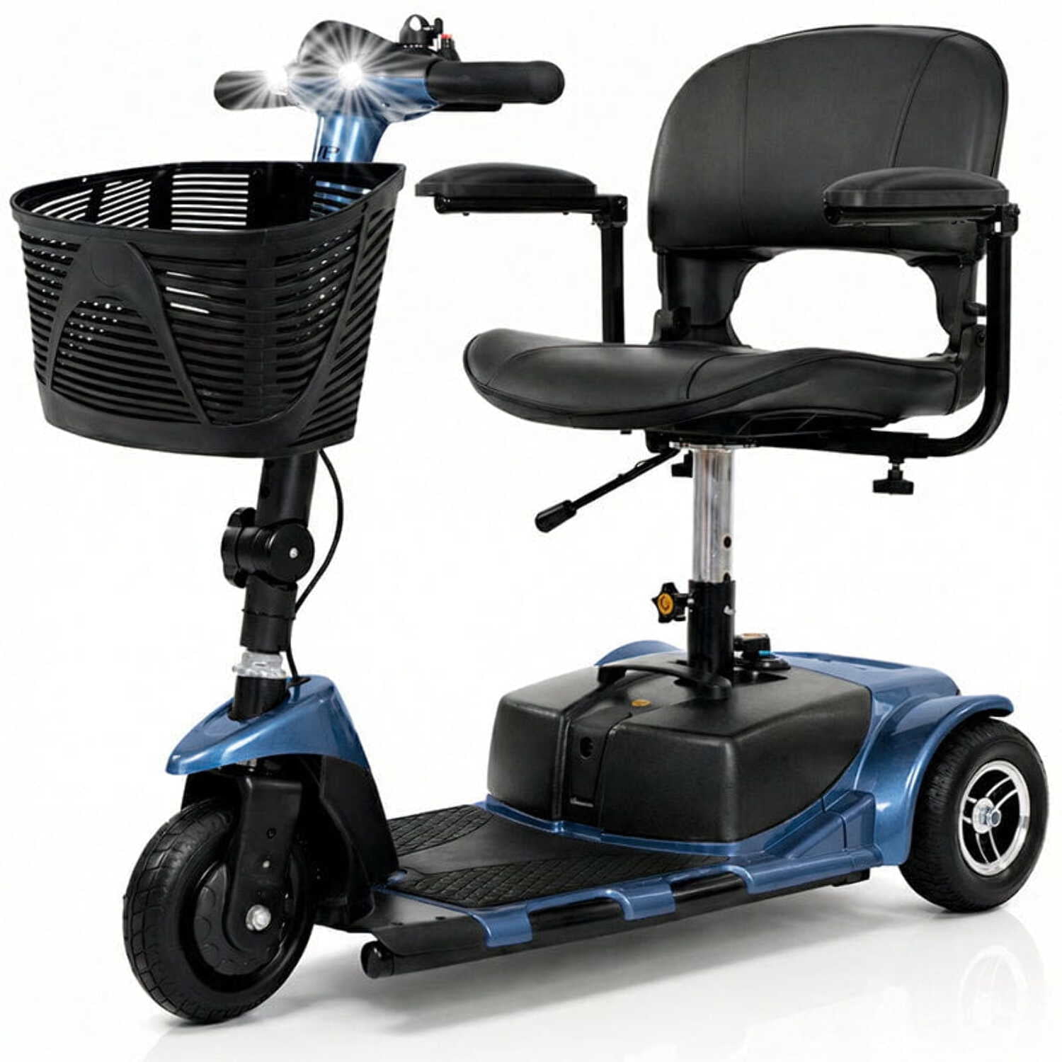 Vive 3-Wheel Mobility Scooter – Lightweight Electric Scooter for Seniors & Adults, Compact Folding Travel Design with Extended Battery, Charger & Basket