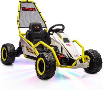 ICEELF 24V Electric Go Kart for Kids Age 6+, Dual 200W Motors Drift Kart with EVA Wheels, Metal Frame, Dual Speed Modes, LED Lights and Music