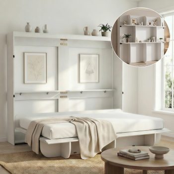 Mjkone Murphy Wall Bed Queen Size,Wall Bed with Shelves,Multifunctional Murphy Bed for Small Space/Bedroom/Guest Room