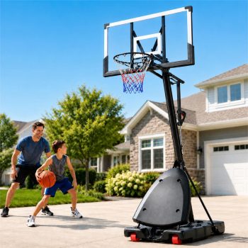 Basketball Hoop for Outdoor, Fehomix Adjustable Height 4.9-10FT FT, Portable Basketball Goal System with 44" Shatterproof Backboard, Heavy Duty Base with Wheels for Youth, Adults