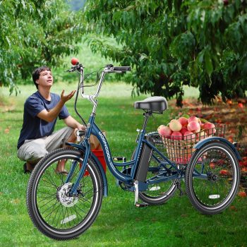 MOONCOOL Adult 24"/26" Unisex 3-Wheel Tricycle, 700W Peak Motor, 7 Speeds, 36V 10.4Ah Removable Lithium Battery, 16MPH Max Speed, 40 Miles Range