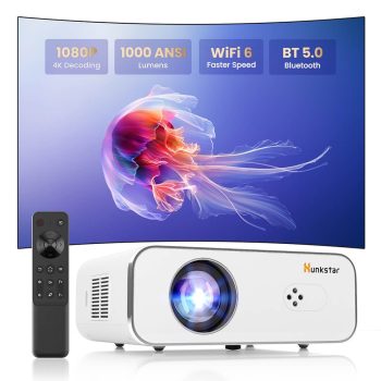 Hunkstar P3s Smart Home Theater 4K 1080p Projector with 5W Speakers,1000ANSI,Auto Focus & 6D Keystone,Support Android OS, Adjustable Angle,WiFi Bluetooth Movie Projector