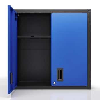 Secure Metal Garage Storage Cabinet with 2 Lock Doors, 30 Inch Wall Hanging Tool Organizer for Garage, Workshop, Office, Basement, Blue