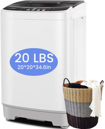 Veeboto Portable Washing Machine, Upgrade 20LBS Large Capacity Full Automatic Washing Machine, 2.8 Cu.ft Laundry Machine with 10 Programs and 8 Water Levels for Home, Apartment, Dorms