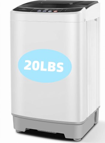 Veeboto 20 LBS Washing Machine, Fully-Automatic Washing Machine, 10 Wash Programs/8 Water levels with Drain Pump, Laundry with LED Display & 1 Adjustable feet for Home, Apartment, Dorm