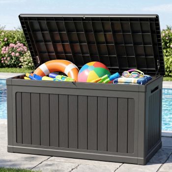 Kdymod Deck Box Outdoor Storage 270 Gallon,Resin Deck Boxes Outdoor Waterproof UV Resistant with Hundles,Outside Lockable Toy Storage for Pool,Patio Furniture and Sports Equipment,Black