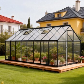 PABIMIA 8 x 16 ft Polycarbonate Outdoor Greenhouse, Walk-in Aluminum Greenhouse with Roof Vent, Black
