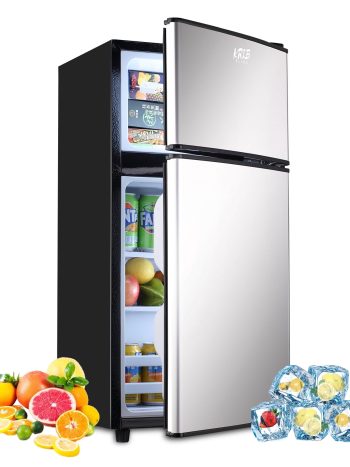 Krib Bling Compact Refrigerator 3.5 Cu.ft, Mini Fridge with Freezer, Small refrigerator with Dual Door, 7 Level Temperature, for Dorm, Apartment