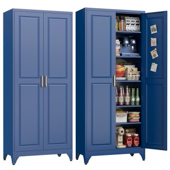 Polup 75" H Metal Storage Cabinet, Tall Steel Pantry Cupboard with 5 Adjustable Shelves& 2 Doors for Kitchen Garage