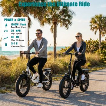 Efunkeep 750W Adult Step-Through Electric Bike, Foldable 16" Fat Tire E-Bike, 50-mile Range, UL Certified, with Basket & Rear Seat