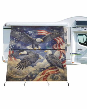 4th of July RV Awning Sun Shade Screen 9'X7' Majestic Soaring Eagle Mesh Sunscreen American Flag Sky Could Awning Shade Screen with Zipper UV Blocker Completed Kits for RV Motorhome Camper
