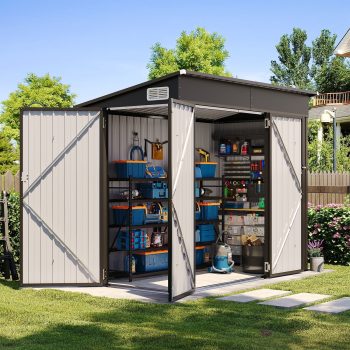 Clouddwell 8ft x 4ft Heavy-Duty Metal Storage Shed with 3 Doors, Lockable Lean-To Design, Weatherproof for Garden & Tools ()
