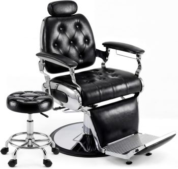 Advwin Vintage Heavy Duty Barber Chair with Stool, 360 Degree Swivel Reclining Barber Chair, Hydraulic Salon Chair with Adjustable Headrest & Towel Bar for Barbershop Beauty Spa Tattoo