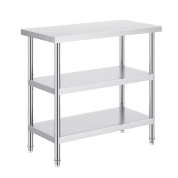 KFFKFF Food Preparation Table in Stainless Steel, Dimensions 18 x 36 x 34 Inches, Commercial Grade Kitchen Workstation, Includes 2 Modifiable Undershelves, Robust Prep Table and Metal Work Table