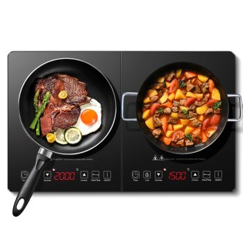 Sunmaki Portable Double Induction Cooktop, 1800W Electric Countertop Stoves with Sensor Touch for Cooking