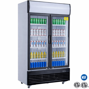 36" Commercial Double Glass Door Display Refrigerator, Upright Beverage Cooler with LED Lighting, Adjustable Shelves, Fan Cooling System, NSF & ETL Certified for Restaurant, Store & Caf