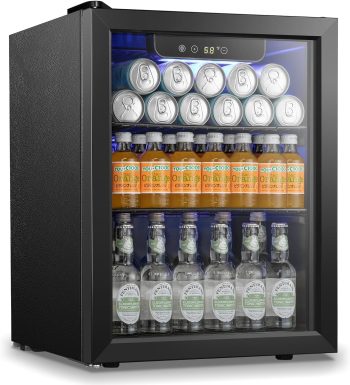 FREE VILLAGE Beverage Refrigerator,1.7 Cu.ft Mini Fridge with Glass Door,68 Can Beverage Fridge,Small Drink Soda Beer Wine Cooler Refrigerator Adjustable Temperature Control for Home,Office or Bar