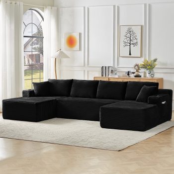 Vanress 125 Inch Modular Cloud Couch Sectional Sofa for Living Room, Modern Corduroy Boneless Couch, Upholstered Deep Seat U Shape Sofas Couches, No Assembly Required
