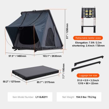 KFFKFF Hard Shell Rooftop Tent, Sturdy Roof Tent with Extendable Ladder and Thick Mattress, Resistant to Water and Wind for Jeep, SUV, Van, and Pickup Truck, Shelter for 2-3 Individuals