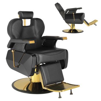 Heavy Duty Barber Chair, Hydraulic Black Gold Reclining Barbershop Chair, All Purpose Hair Styling Chair for Beauty Shampoo Tattoo Pedicure,360 Degree Swivel, Height Adjustable
