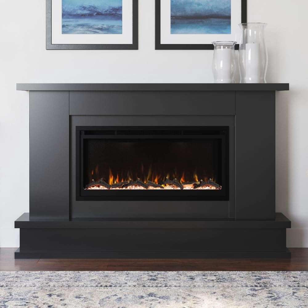 Modern Ember Patton 64" Mantel Electric Fireplace Package, 42" Firebox, 5 Flame Colors, 10 Ember Bed Colors, Log & Crystal Kits, Alexa/Wi-Fi Enabled