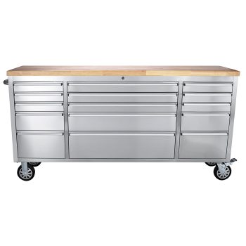 72 Inch Rolling Tool Cabinet, 15 Drawers Heavy Duty Tool Chest with Lockable Wheels, Lock, Stainless Steel Workbench with Storage, Mobile Tool Box for Garage, Warehouse