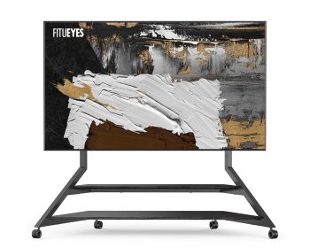 FITUEYES Design floor TV stand with Wheels for 75-100 Inch TV, Rolling TV Stand for Bedroom, Living Room and More, Modern TV Stand with Wooden Storage Shelves, Eiffel Series.
