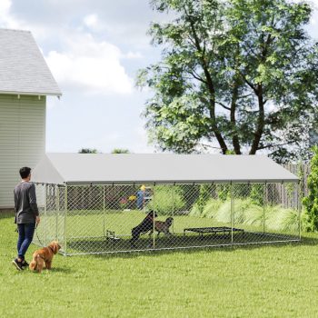 PawHut Outdoor Dog Kennel, Heavy Duty Large Dog Kennel Outside with Waterproof Roof, 2 Secure Latches, Dog Run for Backyard, 20' x 10' x 7'