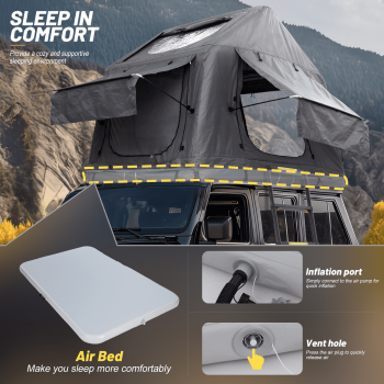 Inflatable Rooftop Tent for SUV Truck, Waterproof Windproof Pop-Up Camping Tent with Air Mattress, Ladder & Air Pump for Overlanding & Outdoor Adventures (Black & Grey)