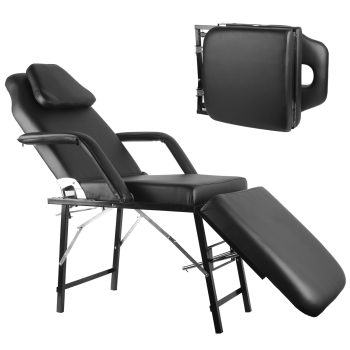 Portable Tattoo Chair, Adjustable Massage Facial Table Bed with Storage Bag, 73 Inch Mobile Spa Chair for Salon Beauty Spa, Folding Spa Bed Table with Adjustable Split Legs, Black