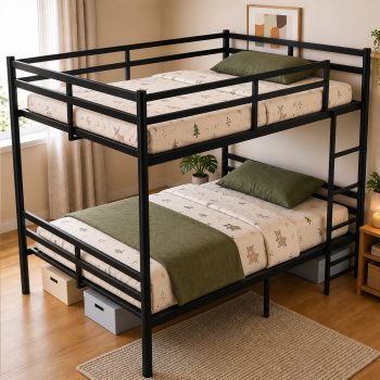 Kdymod Full over Full Metal Bunk Bed with Storage & Stairs, Heavy Duty Steel Bed Frame with High Safety Guardrail for Teens & Adults, Anti-Noise & Non-Slip, Black
