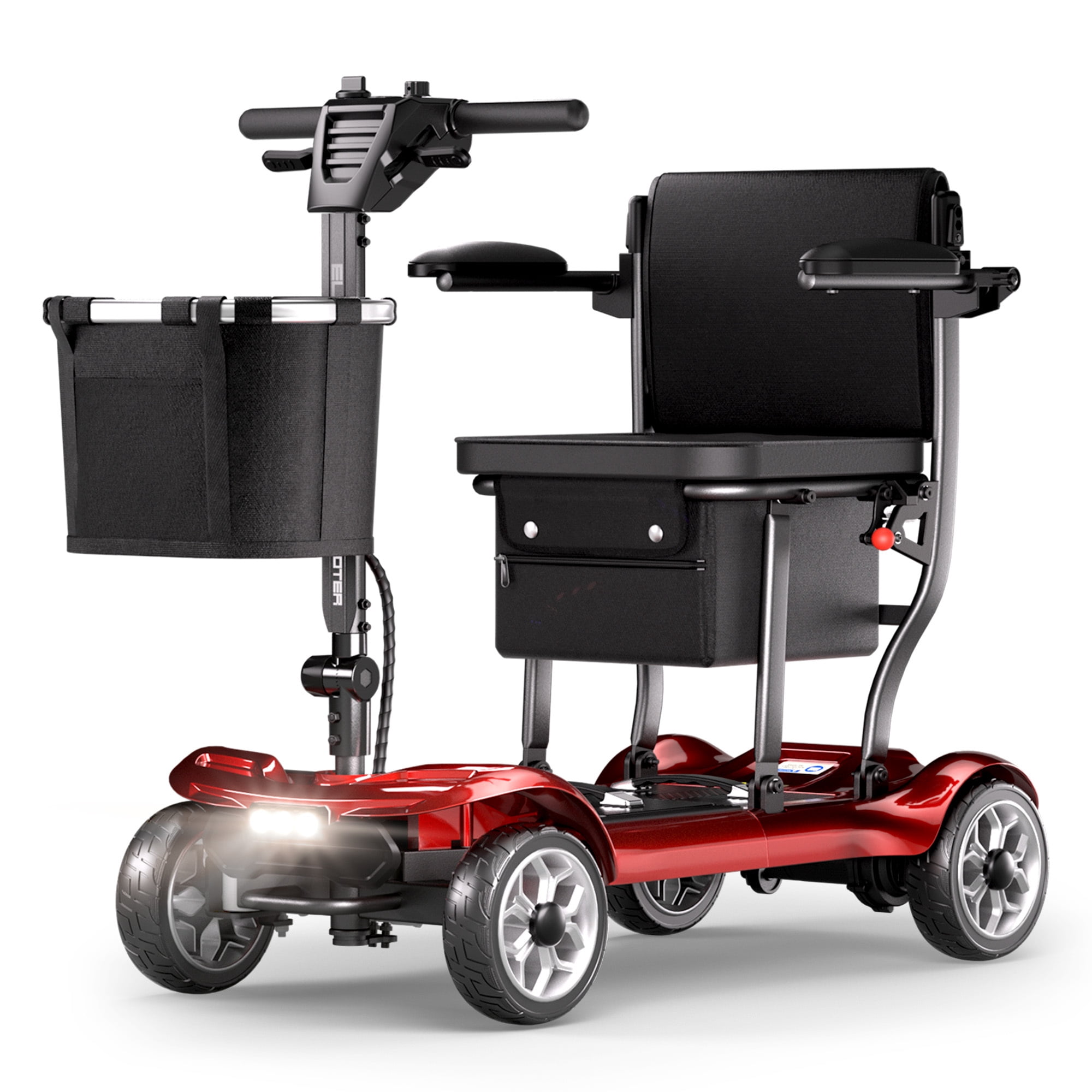 REARFIT Lightweight 4 Wheel Mobility Scooter for Seniors, Cruise Airport Approved, 43lb Foldable Mobility Scooter with Removable Lithium for 12.4 Miles Travel, 300lbs Capacity, Red