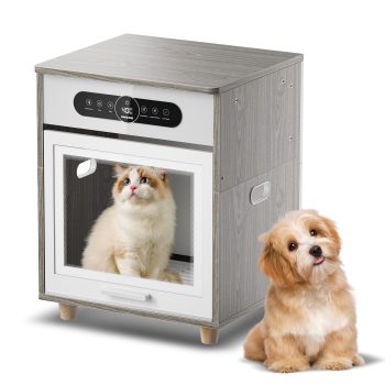 UNICOO 3-in-1 Automatic Pet Drying Box, Grooming Dryer, Multifunction Ozone Freshener, Pet House, Storage Box, Ultra Quiet 360 Drying, Smart Temp Control, 58L for Cats & Dogs (Maple Gray)