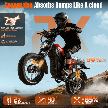 FREESKY 48V 60AH 200 Miles Long Range Dual Motor Electric Bike for Adult, 20" Fat Tires Full Suspension AWD All Terrain Ebike