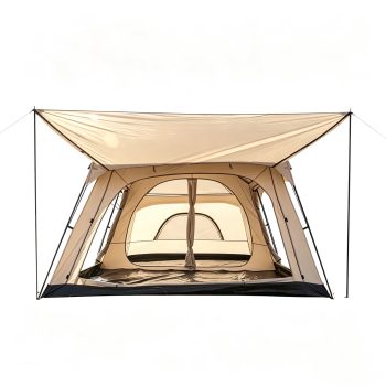 Cabin Style Camping Tent, 5- Waterproof Family Tent with 210D Oxford Fabric, All-Weather Outdoor Tent with Large Mesh Windows & PE Floor for Hiking, Backyard & Group Camping
