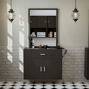 TTGIEET Wall Mount Salon Station with Mirror, Hair Styling Barber Station Spa Equipment with Appliance Holders