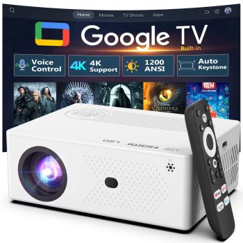 Smart Projector [Bundled with Google TV Stick 4K Support ], AI Voice Control Projector with WiFi and Bluetooth, Electric Focus & Auto Keystone