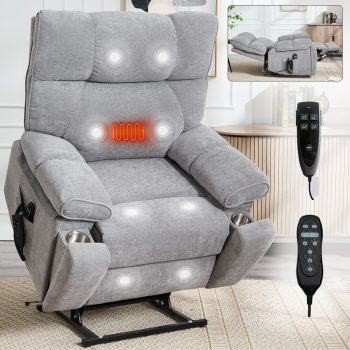 Alvantor Large Power Lift Recliner Chair for Elderly Dual Motor Chenille Electric Recliners Chair with Massage and Heat for Living Room
