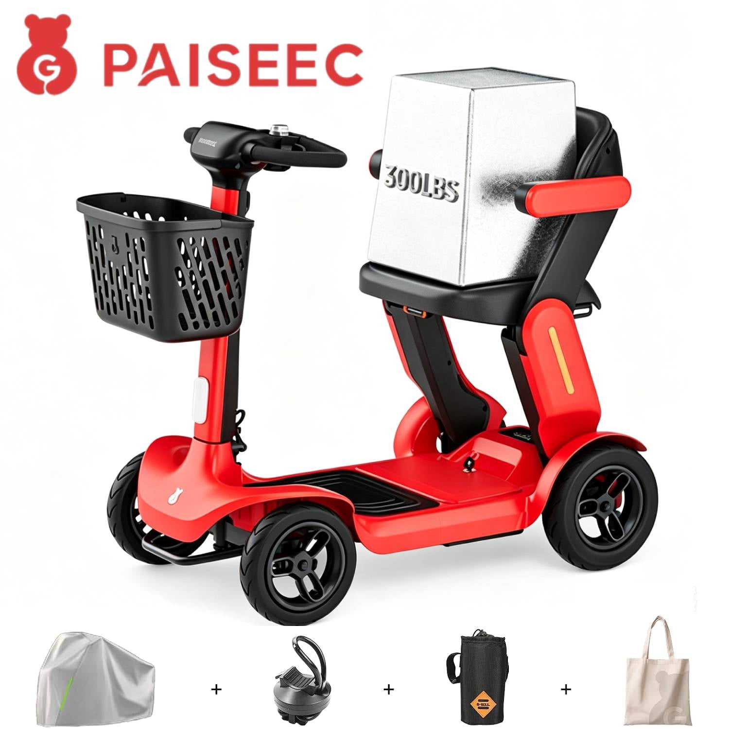 Paiseec Mobility Scooter for Adult, 25 Miles Endurance Lightweight Mobility Scooter, Folding Mobility Scooter for Adult, Powered Mobility Scooter All Terrain Motorized Scooter